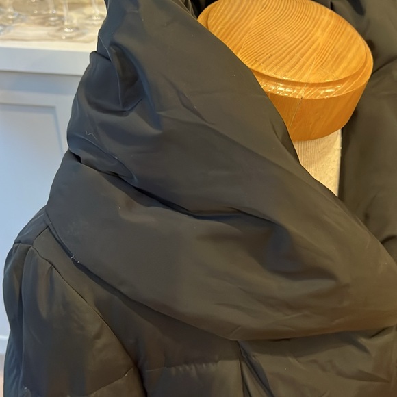 EUC Cole Haan down filled black high neck hooded collar zip & snap front close - Picture 8 of 15